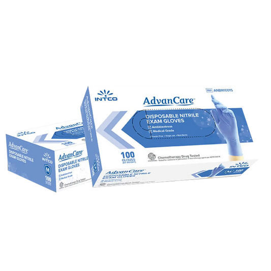 AdvanCare™ Nitrile Exam Gloves – Blue – Sold in Cases (Case of 10 Boxes of 100 Gloves Each = 1000 Gloves / Case )